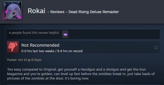 Image from the Dead Rising Deluxe Remastered article, based on Steam reviews